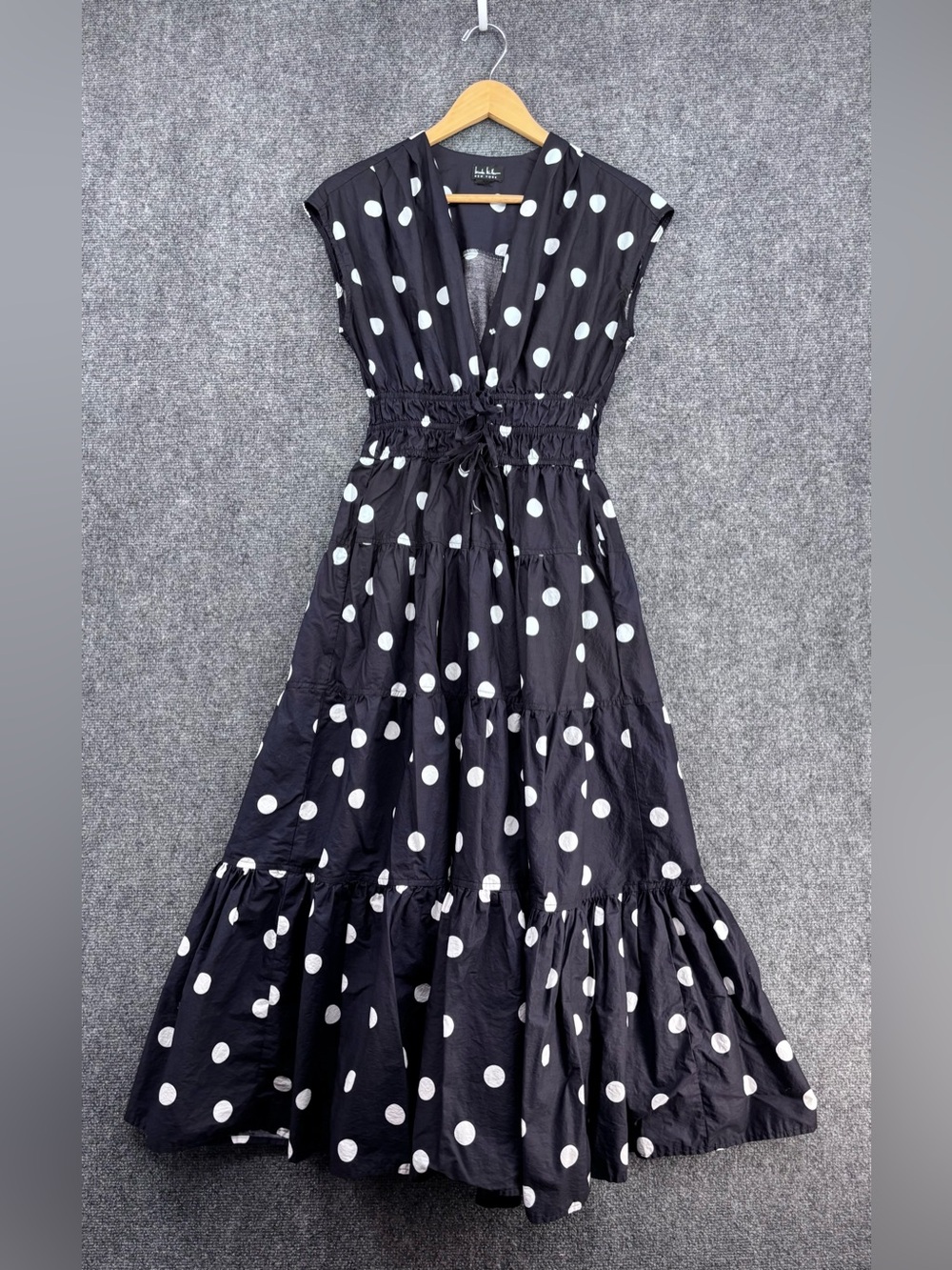 Nicole Miller NY Black & White Polka Dot Rockabilly Chic Tiered Maxi Dress XS